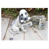 Weathered Resin Garden Welcome Dog & House
