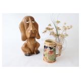 Rare-Dried Alpine Edelweiss, Ceramic Dog & Stein