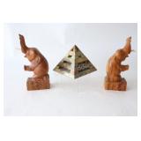 Brazilian Soapstone Pyramid,Teak Elephant Bookends