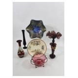 Fenton Blue Peacock, Cranberry Glass, Ruby Vase