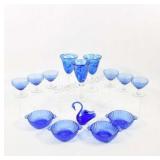 Blue Glass Custard & Stemware with Side Bowls