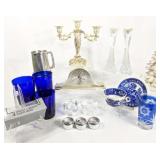 Candlebrae, Candle Holders, Cobalt Blue Glasses