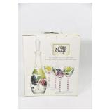 NEW in Box Vintage Hand Painted Wine Set