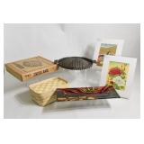 Japanese Block Prints, Cast Iron Grill & GlassTray