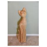 Artisian Solid Wood 38" Carved Cat Floor Stature
