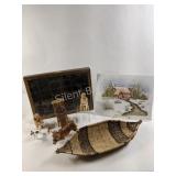 Wooden Glass Top Box, Woven Basket, Carvings