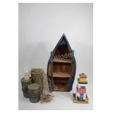 Decorative Wall & Mantel Canoe & Painted Light Hou