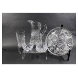 Crystal & Cut Glass Pitcher, Vase & Cake Platter