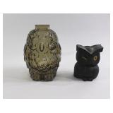 Cast Iron & Glass Owl Piggy Banks
