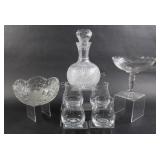 Crystal Decanter, Bowl, EAPG Pedestal Glass