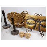 Wooden Candle Sticks, Baskets & Wall Plaque