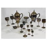 Assortment of Silver Plate Coffee Pots & Stemware