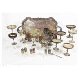 Silverplate Tray, Stemware, Salt & Pepper Shakers