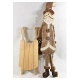 Wood Cut Out & Painted Santa Claus & Sleigh