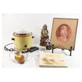 Crock Pot, Owl Print & Cookie Jar & Figurine