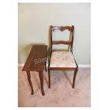 Carved Wood Walnut Chair & Side Table