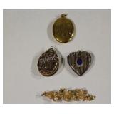 14K Brooch with Victorian Lockets with Stones
