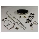 Costume Necklaces, Purse, Earrings & Watch