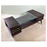 Mid Century Glass Wood Coffee Table