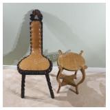 Carved Occasional Twist Chair, Lamp & Oak Table