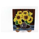 Artisian Sunflower Painted Clay Artwork