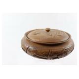 African Hand Carved Lidded Wood Bowl with Lid