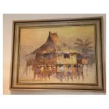 Signed Canvas Artwork, African Community