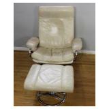 Bonded Leather & Chrome Arm Chair with Ottoman