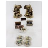 India Carved Wood Trinket Boxes, Elephant Bookends