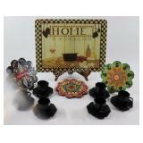 Black Glass Demitasse Set, Painted Trivets,Cutting
