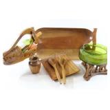 Teak Tray, Utensils, Monkey Wood, Elephant Stand