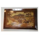 India Wood Inlay & Painted Tiger Framed Artwork