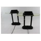 Set of Two Metal & Glass Top Office Desk Lamps