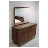 Mid Century Modern Six  Drawer Dresser & Mirror