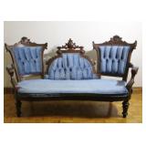 Victorian Parlor Shield Back Carved Sofa