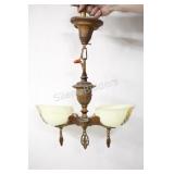 Art Deco Ornate Brass Hand Painted Glass Fixture