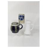 Milk Glass, Salt Glaze & Stoneware Steins