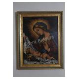Gold Gilt Virgin Mary & Child Framed Needle Point