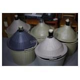 5 x Emerald Green & Clear Demijohn Glass Bottles