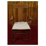 Set of Two Arm Carved Oak Wood Chairs