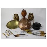 Copper & Brass Bowls, Carved Urn & Cobalt Cast