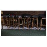 Set of Six Chiseled Wood Bar Stools