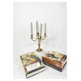 Brass Candlebrae & Coffee Hard Cover Coffee Books