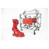 Wrought Iron Magazine Rack & Decorative Shoe Art