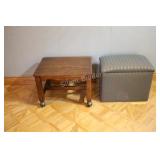 Wood Table on Caster Wheels & Fabric Trunk