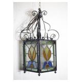 Wrought Iron & Stain Glass Panel Candle Holder