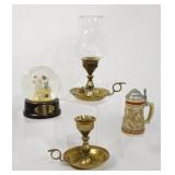 Norman Rockwell Globe, Solid Brass Candle Holders