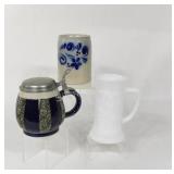 Milk Glass, Salt Glaze & Stoneware Steins