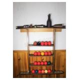 Wood Pole Cue & Ball Rack Holder with Accessories
