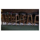 Set of Six Chiseled Wood Bar Stools